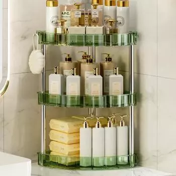 Угловой органайзер для ванной комнаты, стойка для хранения, большая вместимость, 3 уровня, 90 градусов, дизайн, органайзер для косметики, поднос для духов Dual Layer зелёный