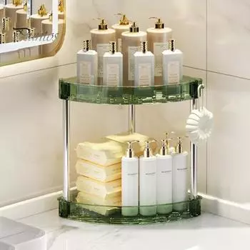 Угловой органайзер для ванной комнаты, стойка для хранения, большая вместимость, 3 уровня, 90 градусов, дизайн, органайзер для косметики, поднос для духов Dual Layer зелёный