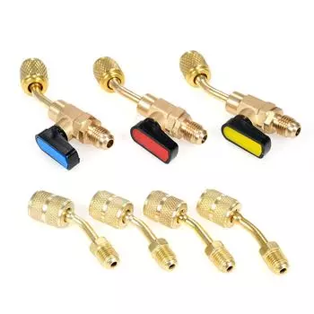 Угловой запорный шаровой кран для хладагента кондиционера 1/4 дюйма для R410A R134A R12 R22 HVAC и адаптер R410A 5/16 дюйма с внутренней резьбой золотой