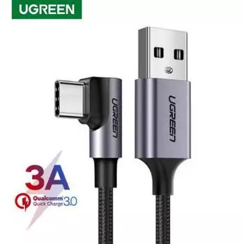 Угловой зарядный кабель 90° Ugreen, Type-C 50cm чёрный
