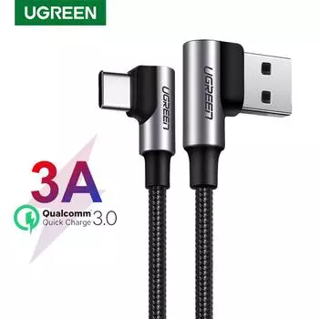 Угловой зарядный кабель 90° Ugreen, Type-C 100cm чёрный