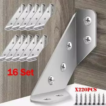 Угловые кронштейны из нержавеющей стали для мебели, угловые соединители для полок, крепежные рамы для шкафов, угловые скобы с винтами 2Set