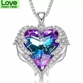 Угловые крылья, сердце, любовь, кристалл, ожерелья для женщин, серебряный тон/розовое золото, подвеска, ювелирные изделия, подарки для матери/жены/сестры