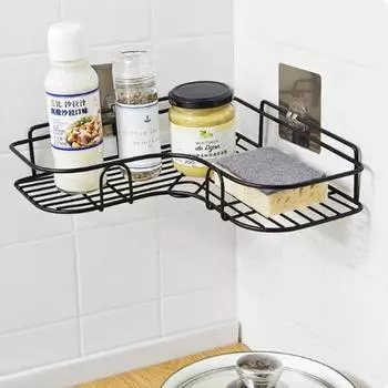 Угловые полки для хранения в ванной комнате, настенная стойка, держатель для шампуня, железная сливная корзина для душа, органайзер без перфораторов, аксессуары для ванной чёрный