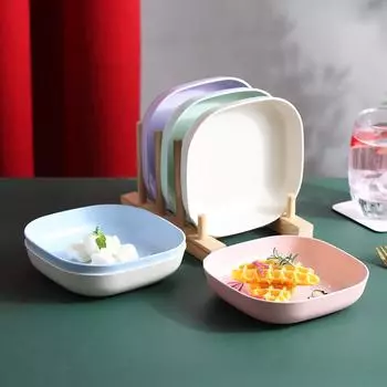 Углубленная квадратная тарелка из пшеничной соломы в скандинавском стиле, утолщенный поднос для фруктов, многофункциональное бытовое блюдо для еды, кухонный ужин бежевый