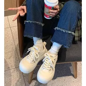 Ugly cute big head shoes, little white shoes, women s casual sports board shoes, children s 2024 new popular spring and summer thick soles increase 35 бежевый