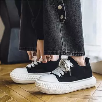 Ugly cute big head shoes men s niche national tide canvas men s shoes 2024 youth trend platform casual board shoes 39 чёрный