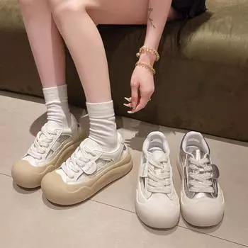 Ugly cute big head shoes spring and summer new fashion platform women s white shoes versatile sports and leisure board shoes increase height 35 абрикосовый