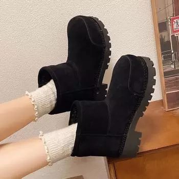 Ugly cute big-headed snow boots, new bread boots in autumn and winter of 2024, the thick sole is increased, but the knee is warm, cotton boots f 35 чёрный