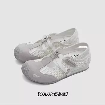 Ugly cute Mary Jane single shoes women s summer new mesh breathable one-pedal flat-bottomed versatile casual shoes 35