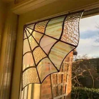 Уголок двери на Хэллоуин - логотип, паутина, цветное стекло, украшение оконной рамы One Size