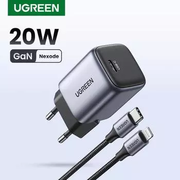 UGREEN 20 Вт GaN зарядное устройство PD Fast USB Type C Зарядное устройство USB C PD3.0 QC3.0 Быстрая зарядка для iPhone 14 13 12 11 GaN 20W EU Plug серый