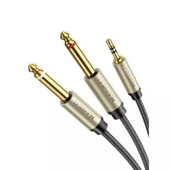 UGREEN 6.35mm*2 to 3.5mm Audio Conversion Cable, Conversion Stereo Mini Plug, 6.35mm 2 Distribution Cable, Male to Male, Highly Durable Nylon Braid, H