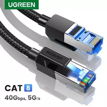 UGREEN CAT8 Ethernet-кабель 40 Гбит/с 2000 МГц CAT 8 Сетевой хлопковый плетеный Интернет-шнур для ноутбуков PS 4 Маршрутизатор Кабель RJ45
