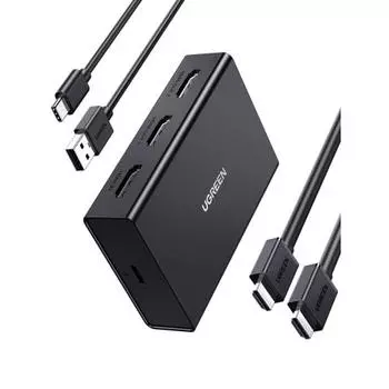 UGREEN HDMI Splitter 1 Input 2 Output 4K@60Hz HDMI Splitter [HDMI Cable Included] Supports 3D video output on 2 screens simultaneously HDCP2.2 [Confir