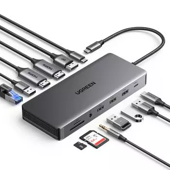 UGREEN Revodok Pro 313 USB C Hub 13 в 1 Type C док-станция Функция MST 2 выхода HDMI DP 3 экрана PD 100 Вт Быстрая зарядка 10 Гбит/с Передача данных