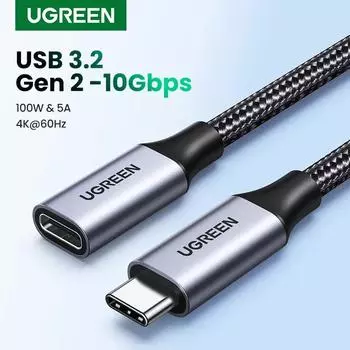 Ugreen USB C Удлинитель Тип C Удлинитель USB-C Thunderbolt 3 для Xiaomi Nintendo Switch USB 3,2 USB-удлинитель 1M серый