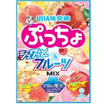 UHA Pucho Bag Schwatto Fruit Mix 67 г Магия газирования: взрыв фруктового вкуса. Магия магии карбонизации: взрыв фруктового вкуса 1