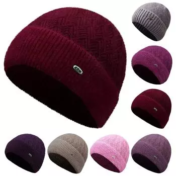 Ухо для людей среднего возраста и пожилых людей, шапка для пожилых людей, зимняя шапка, детская универсальная, плюшевая толстая шапка для мам, теплая вязаная шапка из пряжи One Size темно-фиолетового