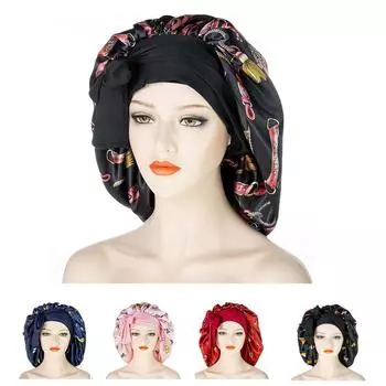 Уход за длинными волосами для женщин, шелковый атласный капор, шапка для сна, ночные шапки, повязки на голову чёрный