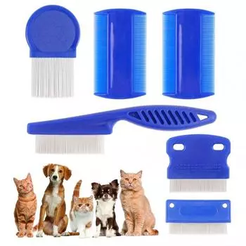 Уход за домашними животными, расческа от блох для кошек, собак, домашних животных, удобная расческа из нержавеющей стали от блох, расческа от блох, 6 шт. синий