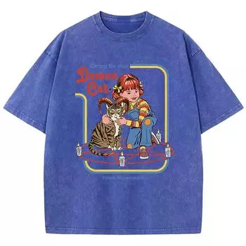 Уход за вашим демоном Кот принт стирать футболки женская уличная хип-хоп одежда хлопковая дышащая футболка с коротким рукавом S