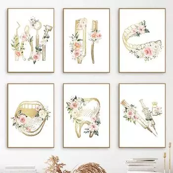 Уход за зубами стоматология-гигиенист абстрактные постеры и принты настенная живопись на холсте скандинавские картины для стоматолога офисный декор 21x30cm No Framed