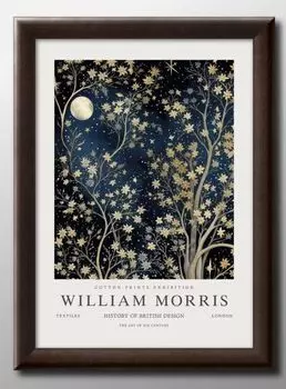 Уильям Моррис Луна Лунная ночь Формат А3 Стильная картина Интерьерная скандинавская иллюстрация Матовая бумага Матовая художественная панель Рамка Дизайн настенное крепление