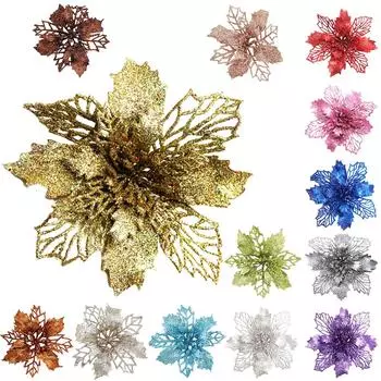 uk* 10 шт. Рождественские искусственные цветы многоразовые подвесные украшения для дома на Новый год своими руками золотой