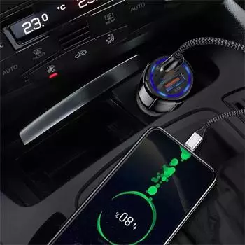 UK Phone Car Charger QC3.0 Dual USB Fast Charging Adapter for Mobile (Black)