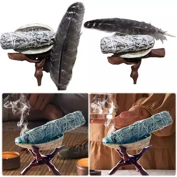 uk Sage Smudge Kit Белый Sage Smudge Kit с Abalone Shell Tripod Stand Feather A