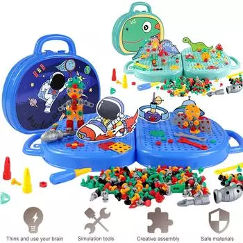 uk* Строительные блоки Игры Инструмент Игрушка с электрической дрелью Дети Моделирование Плотник dinosaurs