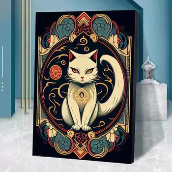 Ukiyo-E японский самурайский кот ретро постер животное холст живопись художественная роспись гостиная спальня фон Декор картина принты (с рамкой) 15*20cm(with frame)