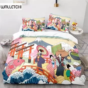 Ukiyo-eduvet Cover Set Japanese Style King Queen Size For Kids Boys Girls Bedding Set Polyester Comforter Cover With Pillowcase EU single(135x200cm)