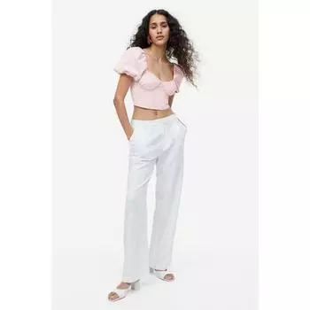 Укороченная блузка H&M с пышными рукавами Светло-розовая 1148592004