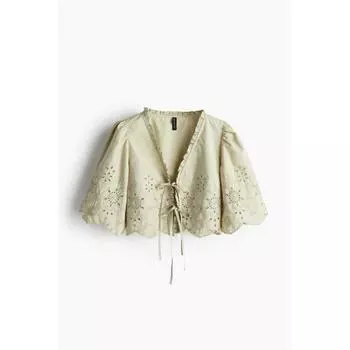 Укороченная блузка HM Broderie Anglaise Светло-хаки-зеленый