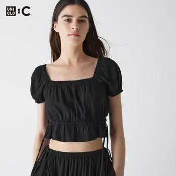 Укороченная блузка UNIQLO Gather с короткими рукавами