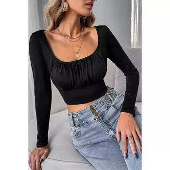 Укороченная черная блузка с длинным рукавом