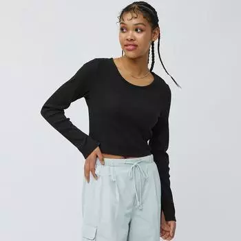 Укороченная футболка GU by Uniqlo в рубчик с длинными рукавами +X