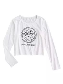 Укороченная футболка ZAFUL с принтом Celestial Sun Moon S белый