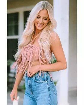 Укороченная майка-бандо Azura Exchange с кисточками и шнурком XL розовый