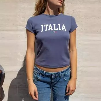 Укороченная облегающая футболка с принтом в виде буквы Y2K Street для женщин S королевский синий