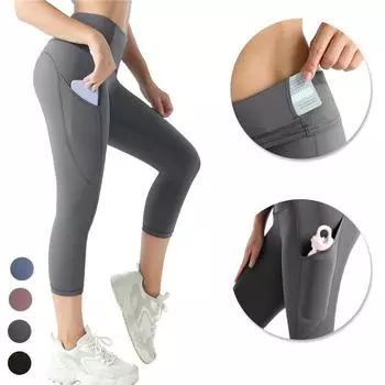 Укороченные брюки для йоги и фитнеса, женские узкие спортивные штаны с высокой талией, однотонные повседневные леггинсы, эластичные брюки с подтяжкой бедер