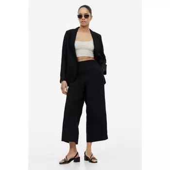 Укороченные брюки из смесового льна H&M черные 1145276001