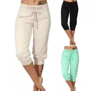 Укороченные брюки со средней посадкой и карманами на шнурке, женские спортивные шорты до середины икры для улицы L белый