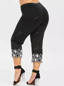Укороченные леггинсы Rosegal размера плюс с цветочной аппликацией M чёрный