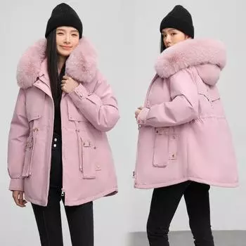Укороченный пирог для преодоления женской зимы, новая утепленная куртка-пуховик из флиса и утолщенная куртка больших размеров M бежевый