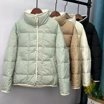 Укороченный пуховик женский короткий 2024 новая корейская версия легкий и тонкий воротник стойка свободный однобортный маленький теплый жакет S