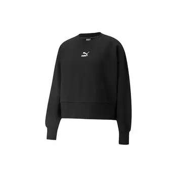 Укороченный пуловер PUMA Classics с логотипом свободного кроя, женские топы, черный 534370-01 M