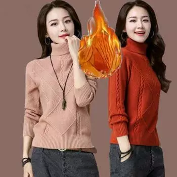Укороченный свитер с воротником на бархатной подкладке, зимний утепленный пуловер с плюшевой подошвой, теплые топы с длинными рукавами, женский повседневный свитер S вино красного